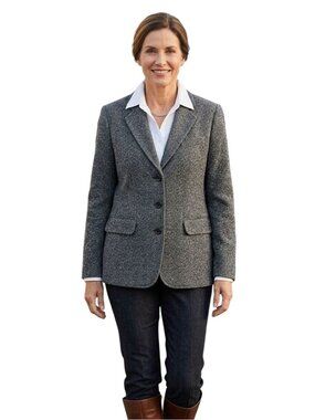 L.L. Bean Vintage Wool Cashmere Black White Tweed Blazer Classic Lined Size 12